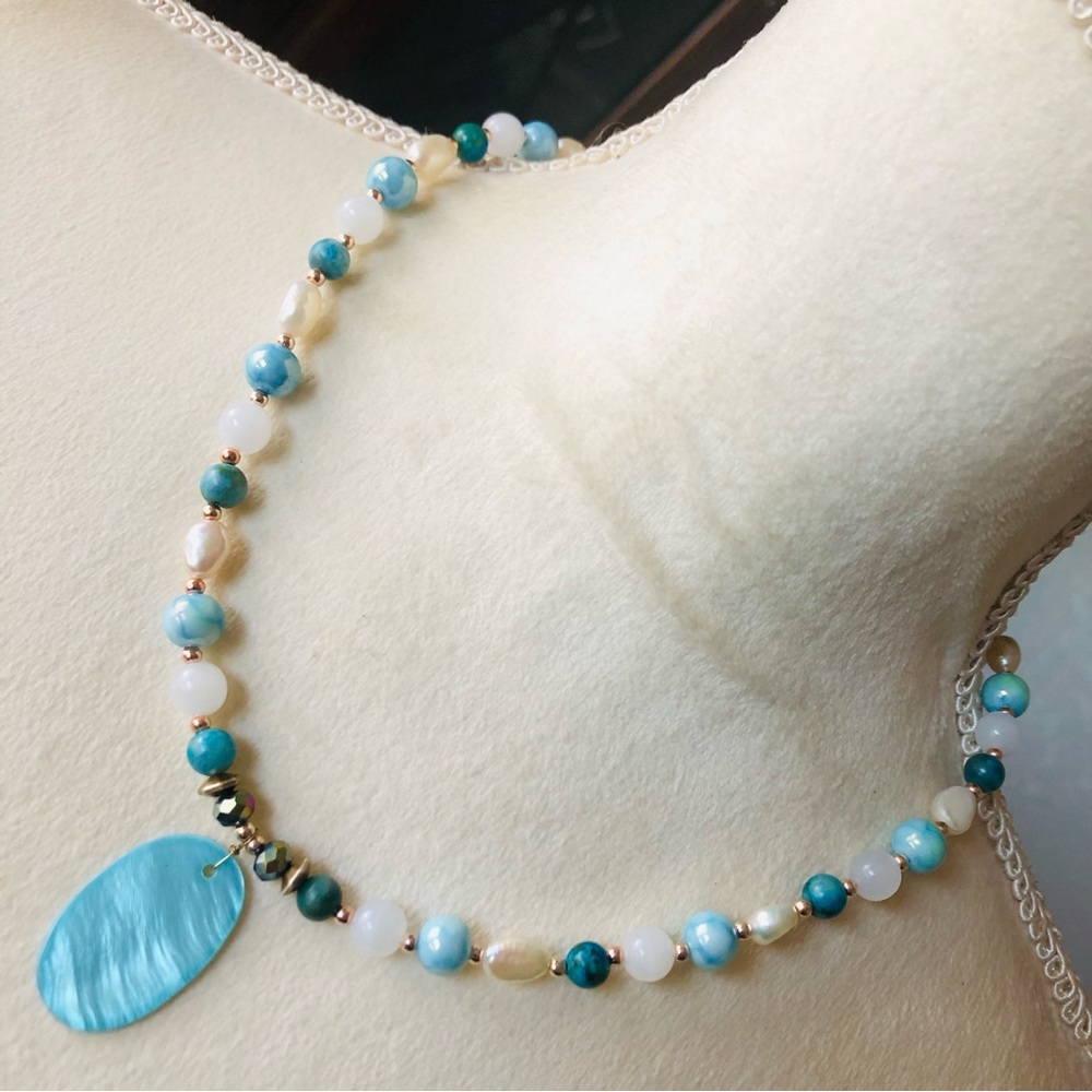 Handcrafted Abalone Shell Dyed Agate Howlite Ston… - image 1